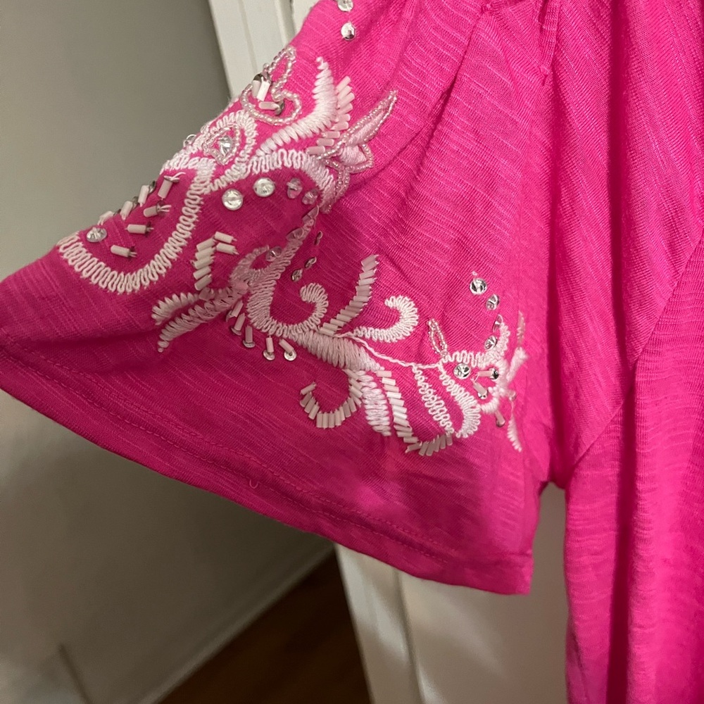 2X INC Pink shirt with white accents and rhinestones. NWT - Picture 5 of 11